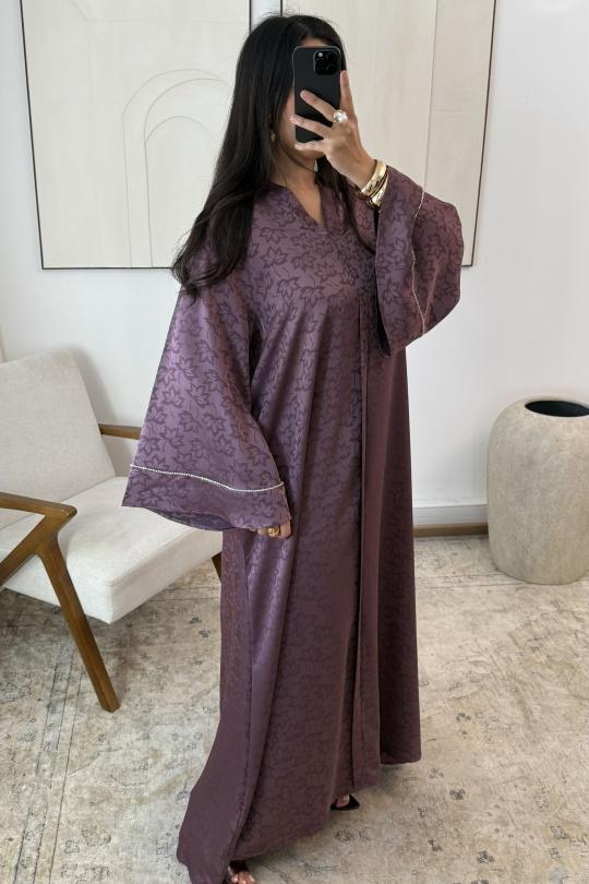 Robes longues Femme Aubergine White Icy  ROBE ABAYA SÉRÉLYA X397  Efashion Paris