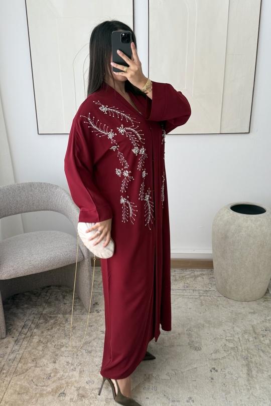 Abaya Femme Bordeaux White Icy  ROBE ABAYA NÉRISSA H548 Efashion Paris