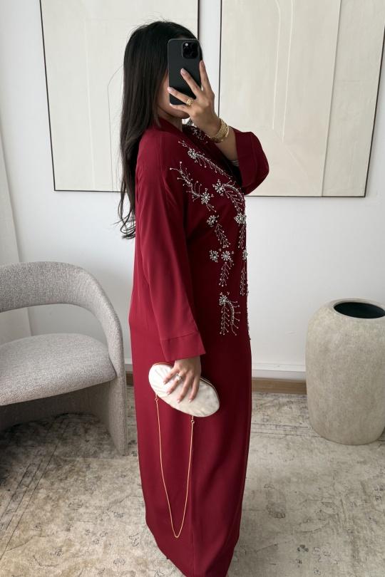Abaya Femme Bordeaux White Icy  ROBE ABAYA NÉRISSA H548 Efashion Paris