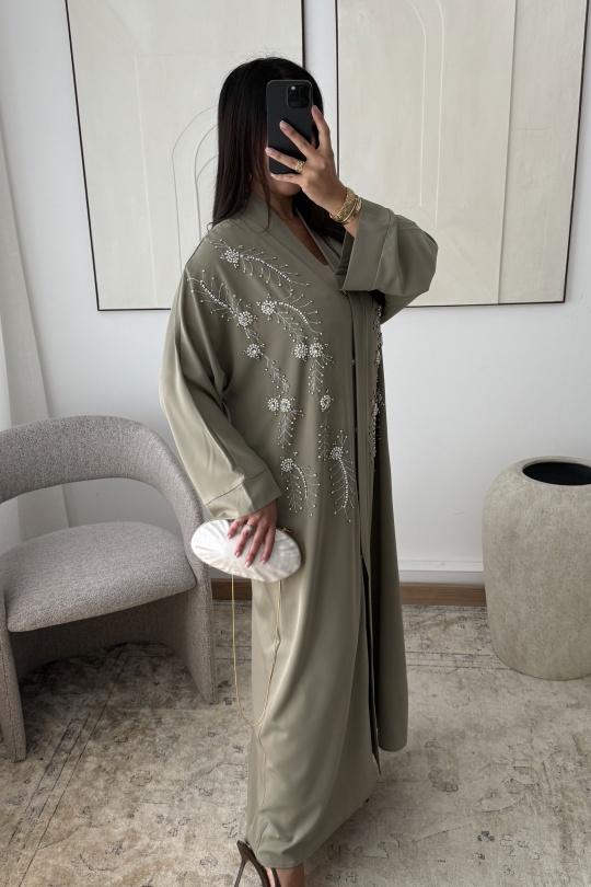 Abaya Femme Bordeaux White Icy  ROBE ABAYA NÉRISSA H548 Efashion Paris