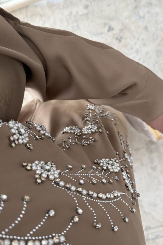 Abaya Femme Bordeaux White Icy  ROBE ABAYA NÉRISSA H548 Efashion Paris