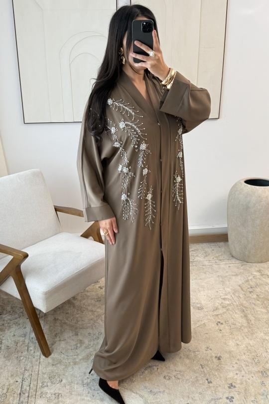 Abaya Femme Bordeaux White Icy  ROBE ABAYA NÉRISSA H548 Efashion Paris