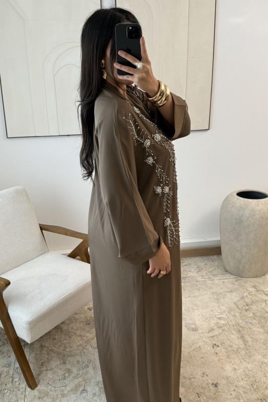 Abaya Femme Bordeaux White Icy  ROBE ABAYA NÉRISSA H548 Efashion Paris