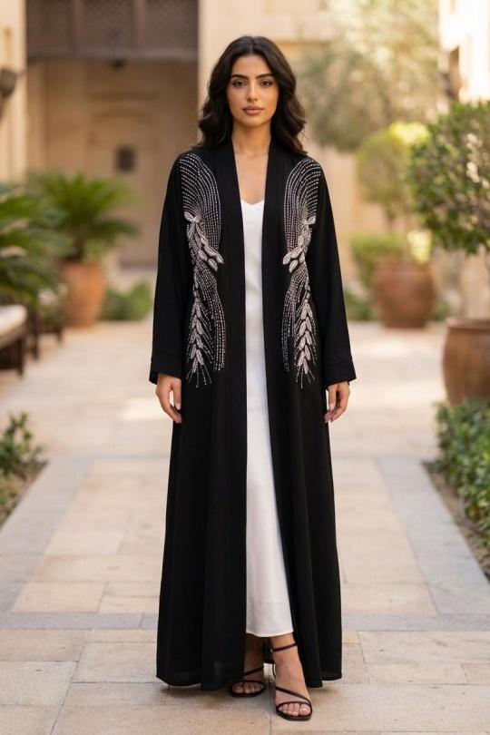 Abaya Femme Taupe White Icy  ELARA ABAYA H566 Efashion Paris