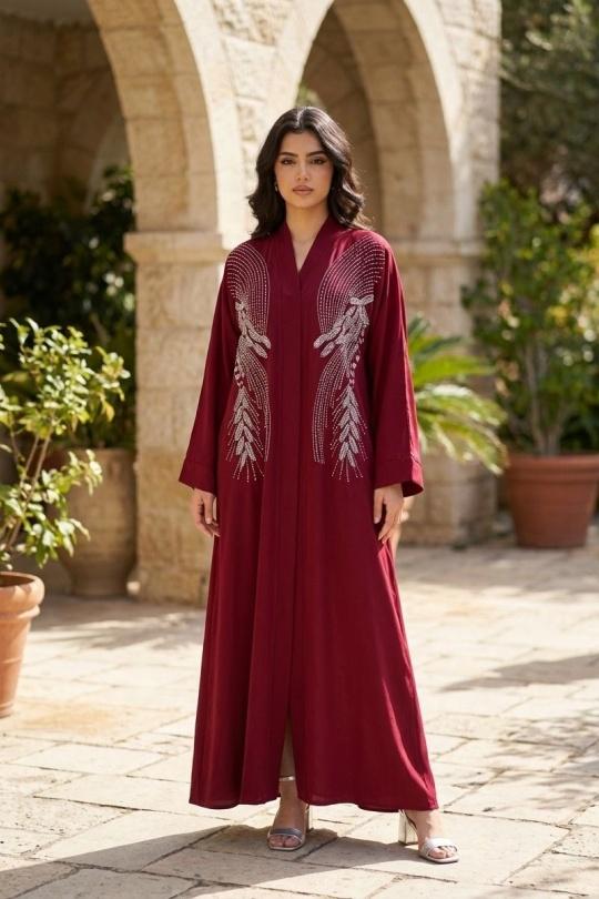 Abaya Femme Taupe White Icy  ELARA ABAYA H566 Efashion Paris