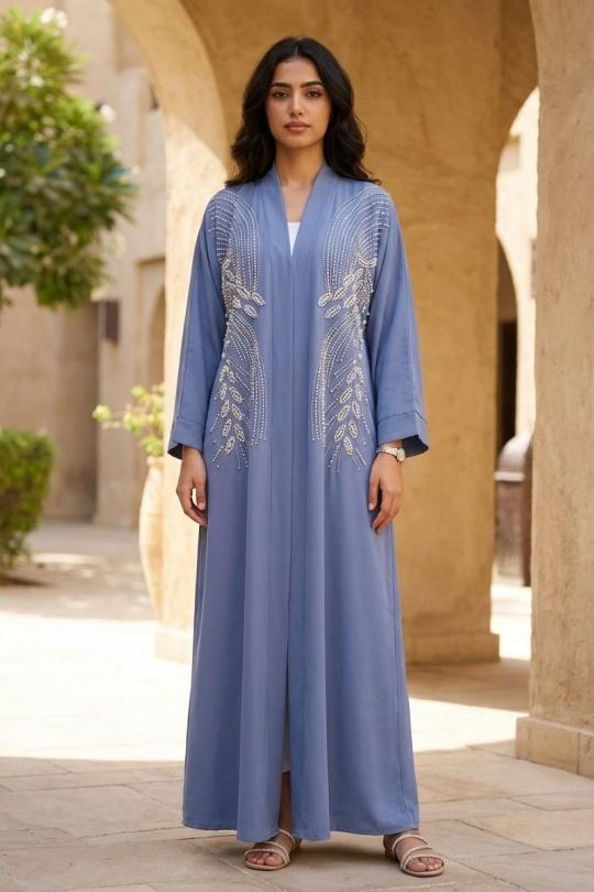Abaya Femme Taupe White Icy  ELARA ABAYA H566 Efashion Paris