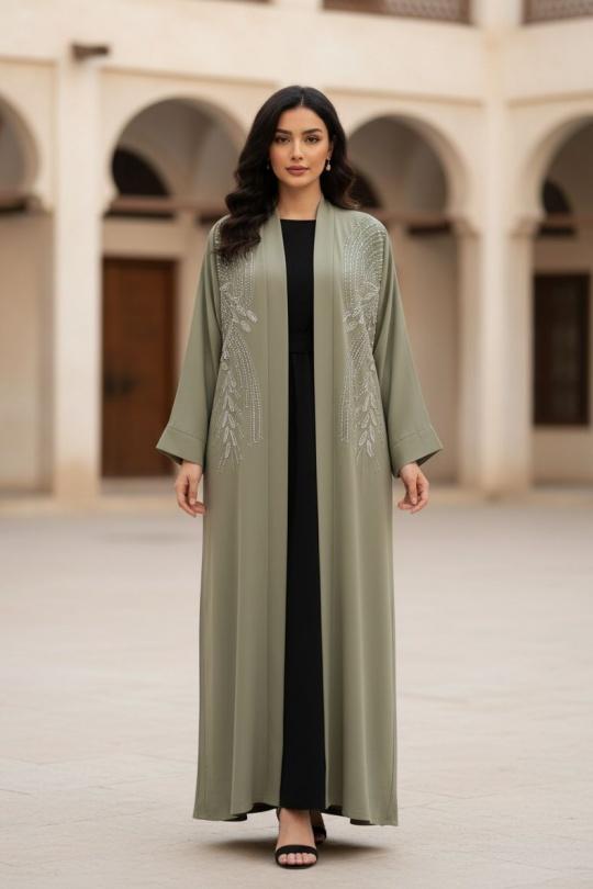 Abaya Femme Taupe White Icy  ELARA ABAYA H566 Efashion Paris