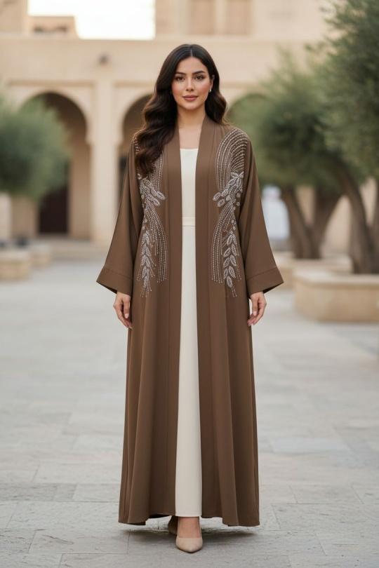 Abaya Femme Taupe White Icy  ELARA ABAYA H566 Efashion Paris