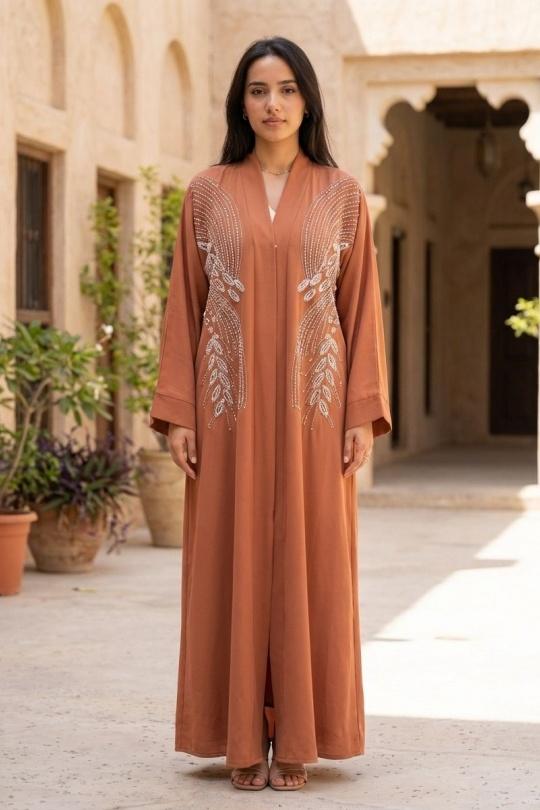 Abaya Femme Taupe White Icy  ELARA ABAYA H566 Efashion Paris