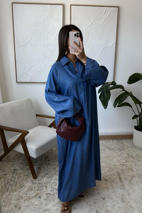 Abaya Femme Bleu foncé White Icy  ABAYA TENCEL B258 Efashion Paris