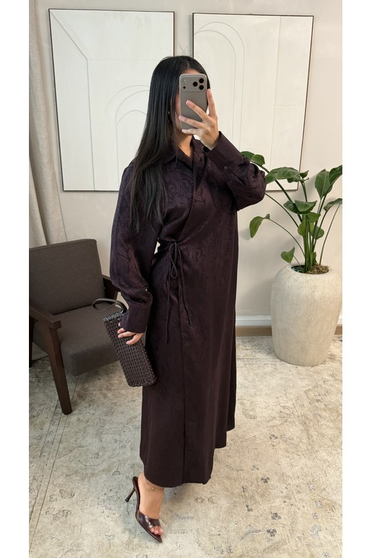 Abaya Femme Marron foncé White Icy  X441 ROBE À LIEN SUR LE CÔTÉ LIYARA Efashion Paris