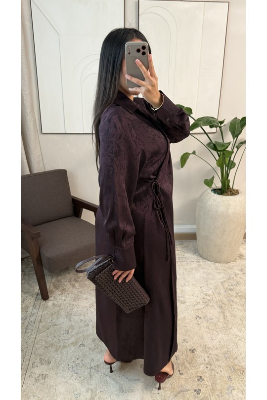 Abaya Femme Marron foncé White Icy  X441 ROBE À LIEN SUR LE CÔTÉ LIYARA Efashion Paris