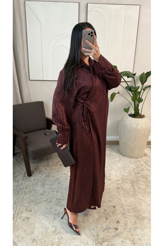 Abaya Femme Marron foncé White Icy  X441 ROBE À LIEN SUR LE CÔTÉ LIYARA Efashion Paris