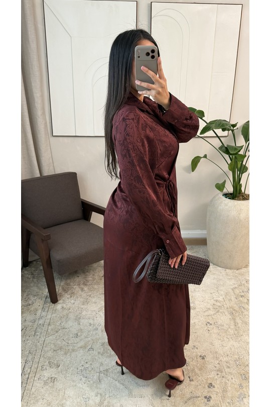 Abaya Femme Marron foncé White Icy  X441 ROBE À LIEN SUR LE CÔTÉ LIYARA Efashion Paris
