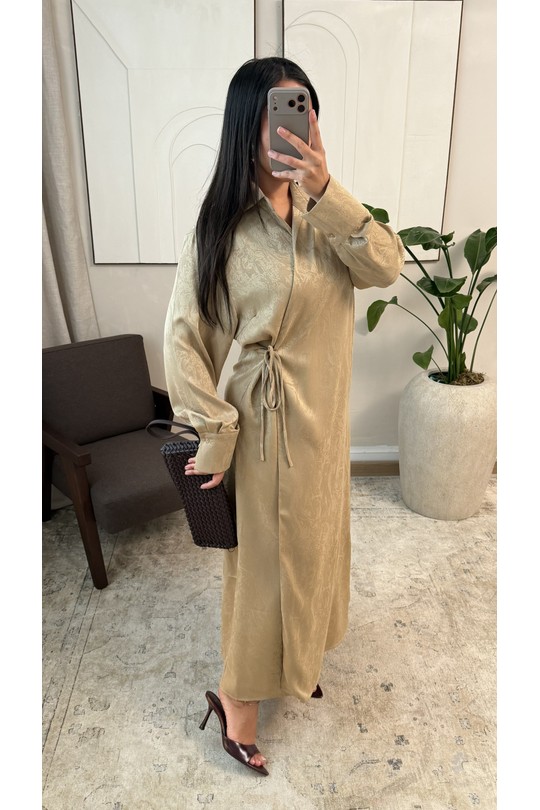Abaya Femme Marron foncé White Icy  X441 ROBE À LIEN SUR LE CÔTÉ LIYARA Efashion Paris