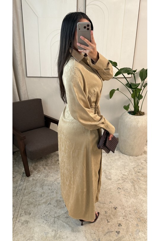 Abaya Femme Marron foncé White Icy  X441 ROBE À LIEN SUR LE CÔTÉ LIYARA Efashion Paris