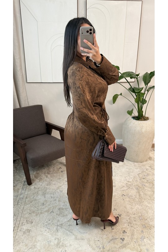 Abaya Femme Marron foncé White Icy  X441 ROBE À LIEN SUR LE CÔTÉ LIYARA Efashion Paris