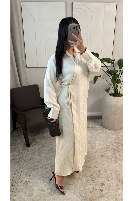 Abaya Femme Marron foncé White Icy  X441 ROBE À LIEN SUR LE CÔTÉ LIYARA Efashion Paris