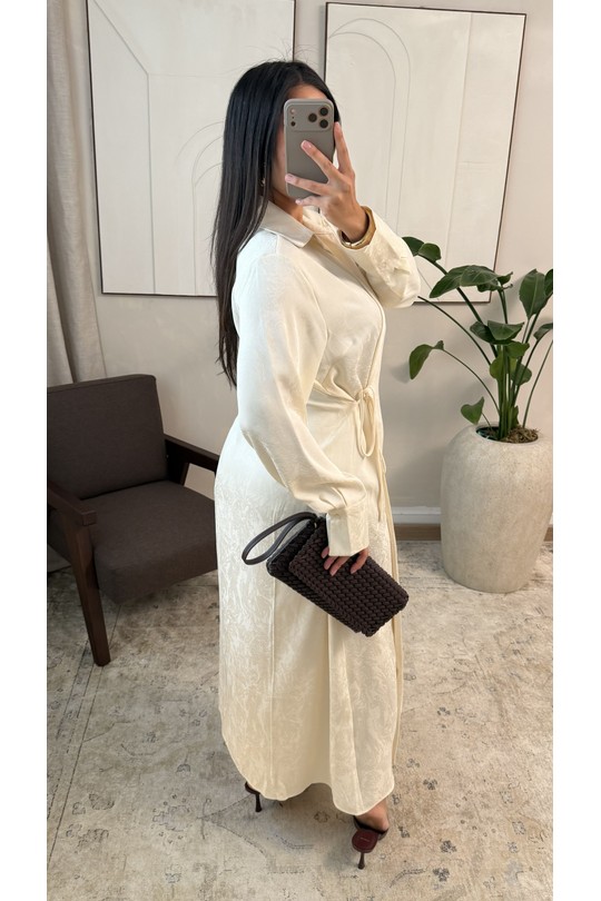 Abaya Femme Marron foncé White Icy  X441 ROBE À LIEN SUR LE CÔTÉ LIYARA Efashion Paris