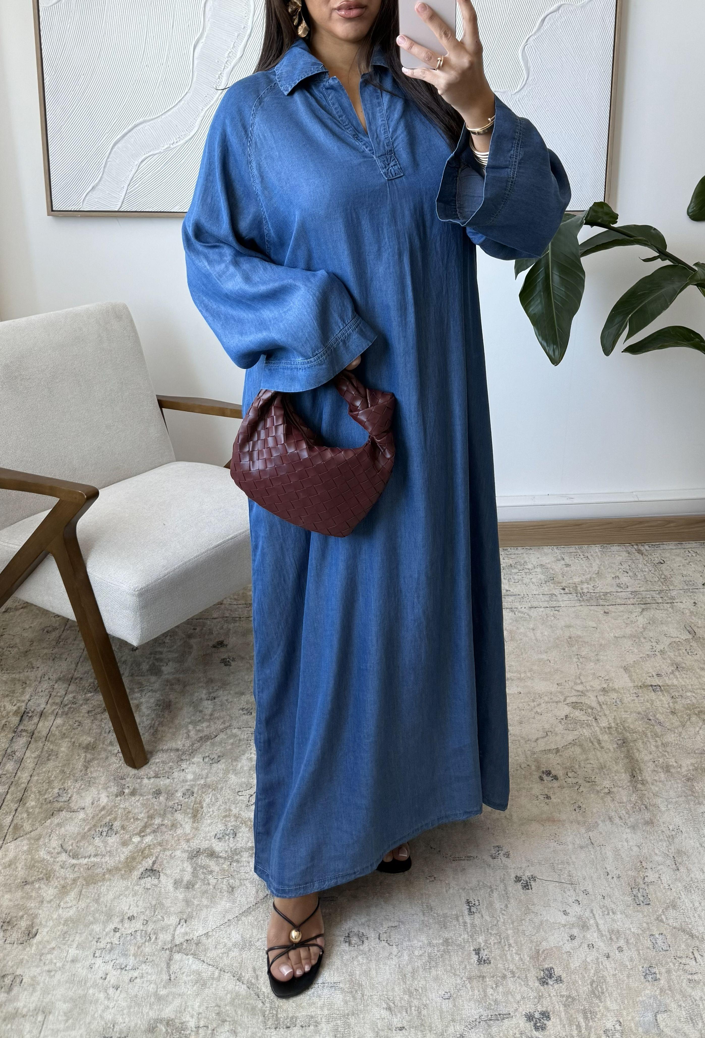 Abaya Femme Bleu foncé White Icy  ABAYA TENCEL B258 #c Efashion Paris
