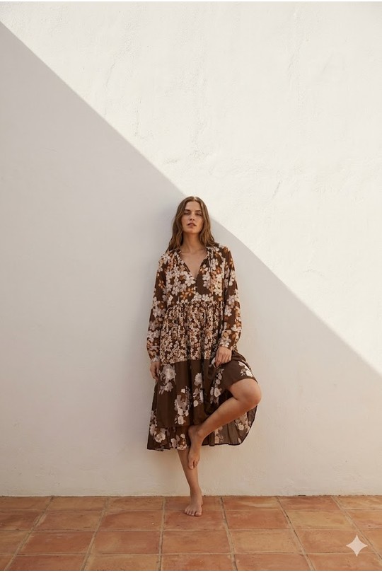 Robes mi-longues Femme Marron JUSTINE&CO G03474/26A Efashion Paris