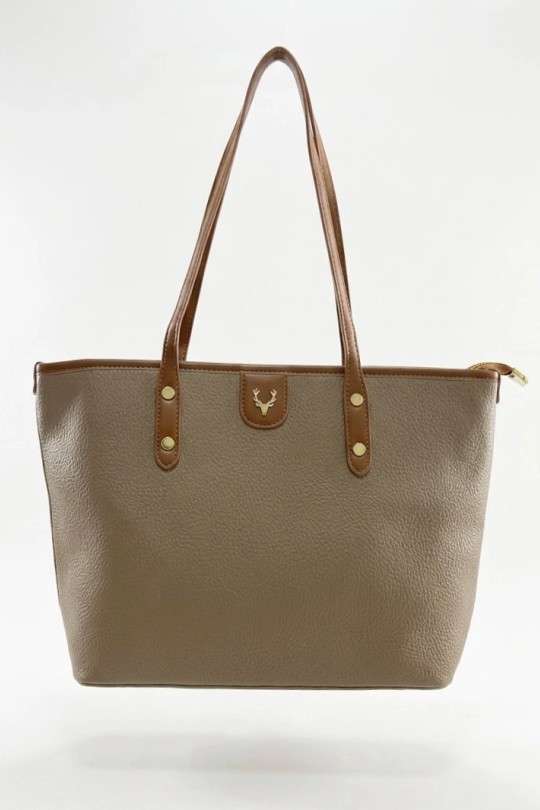 Cabas Maroquinerie Taupe CALEYNA 8129 Efashion Paris