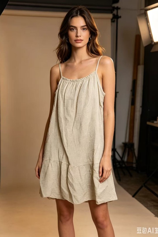 Short dresses Women Beige QL 6119 Efashion Paris