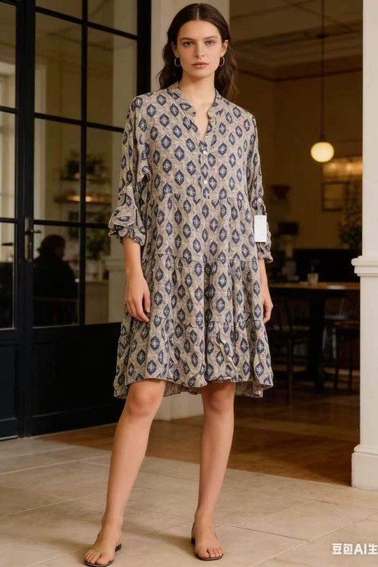 Robes mi-longues Femme Beige QL 9897-2 Efashion Paris