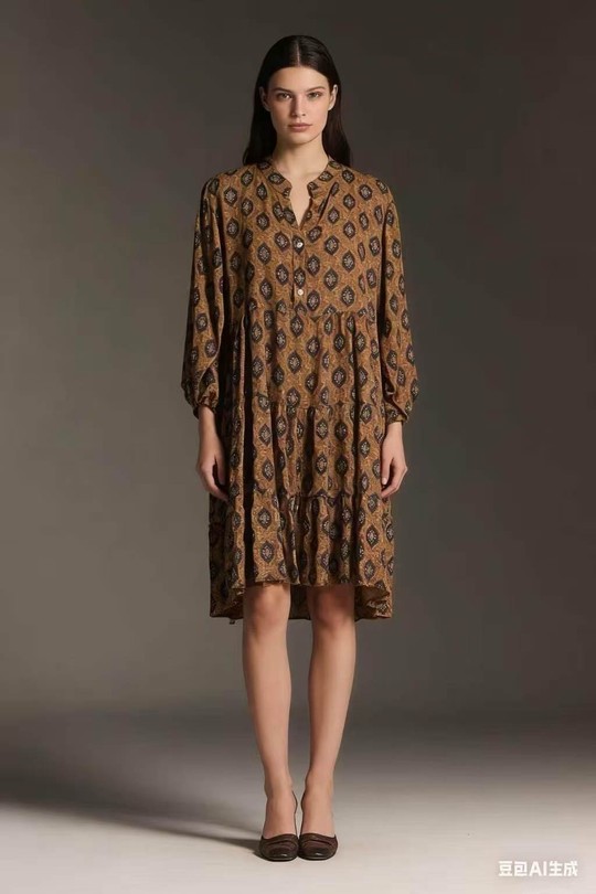 Robes mi-longues Femme Beige QL 9897-2 Efashion Paris