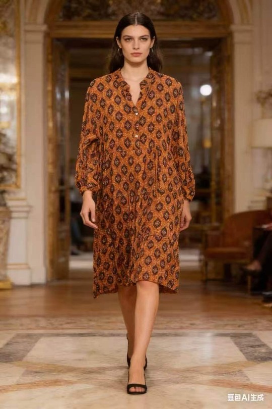 Robes mi-longues Femme Beige QL 9897-2 Efashion Paris