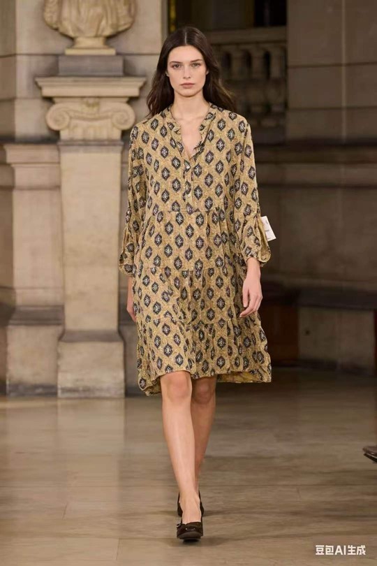 Robes mi-longues Femme Beige QL 9897-2 Efashion Paris
