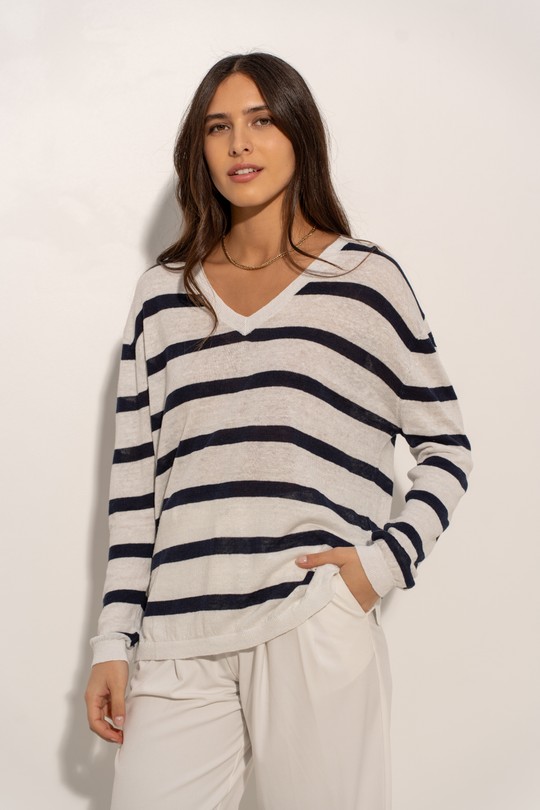 Pulls Femme Ecru/Marine J & W YH23001A Efashion Paris