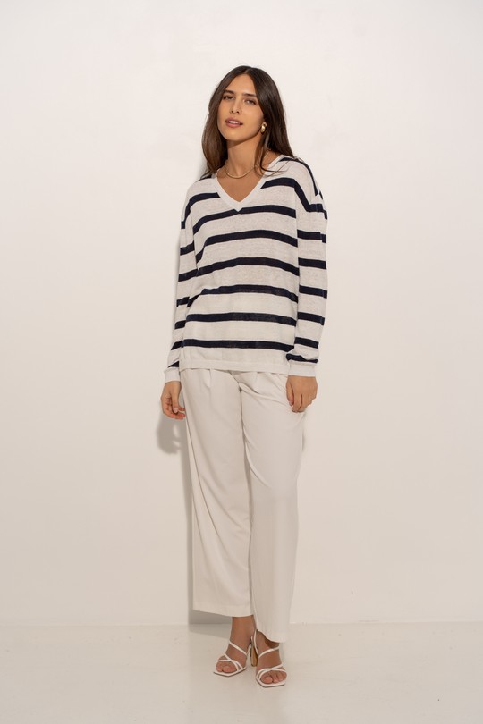 Pulls Femme Ecru/Marine J & W YH23001A Efashion Paris