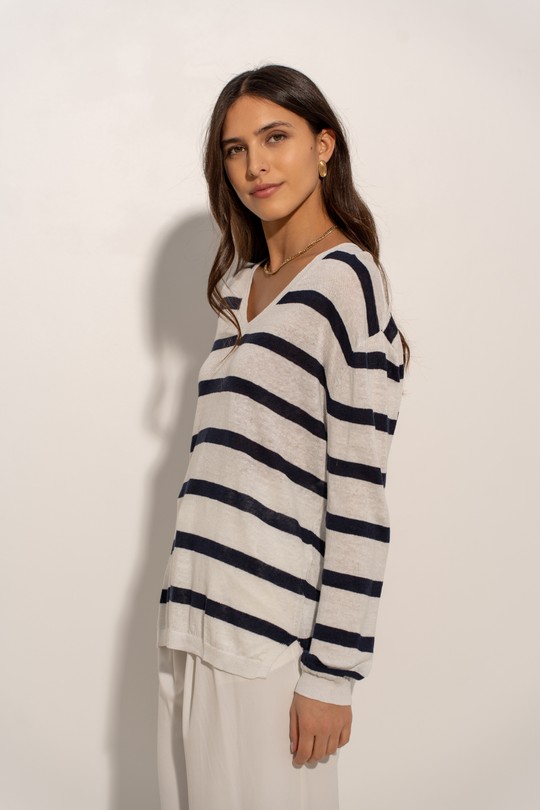 Pulls Femme Ecru/Marine J & W YH23001A Efashion Paris