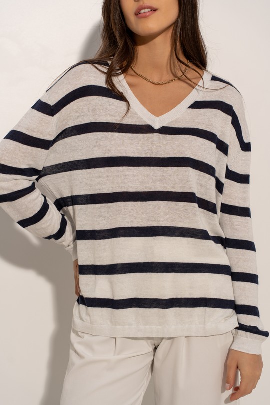 Pulls Femme Ecru/Marine J & W YH23001A Efashion Paris