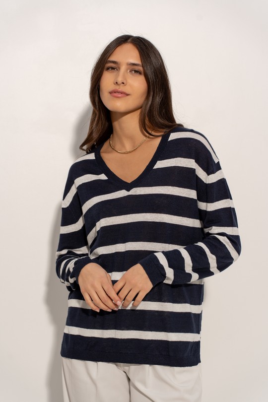 Pulls Femme Ecru/Marine J & W YH23001A Efashion Paris