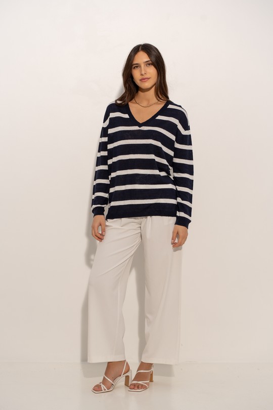 Pulls Femme Ecru/Marine J & W YH23001A Efashion Paris