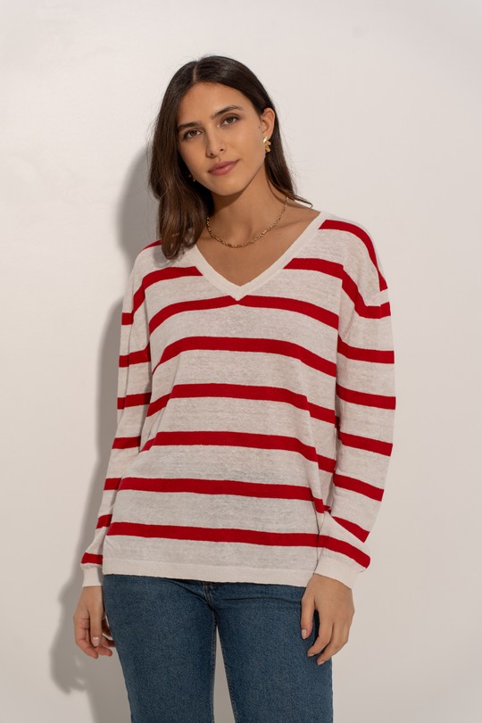 Pulls Femme Ecru/Marine J & W YH23001A Efashion Paris