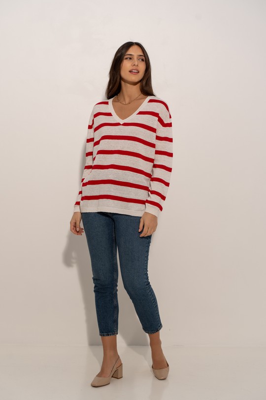 Pulls Femme Ecru/Marine J & W YH23001A Efashion Paris