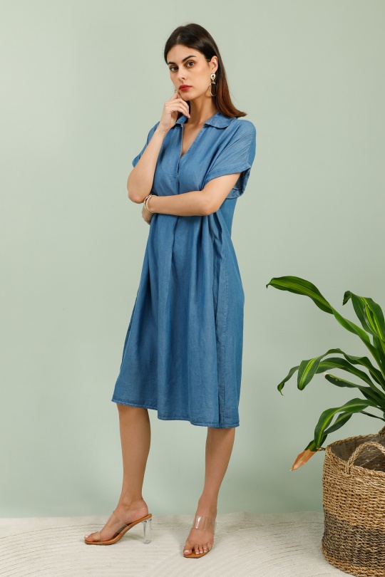 Robes mi-longues Femme Bleu jean CHANA MOD CH350 Efashion Paris