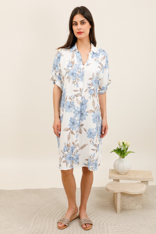 Midi dresses Women Sky blue CHANA MOD R619 Efashion Paris