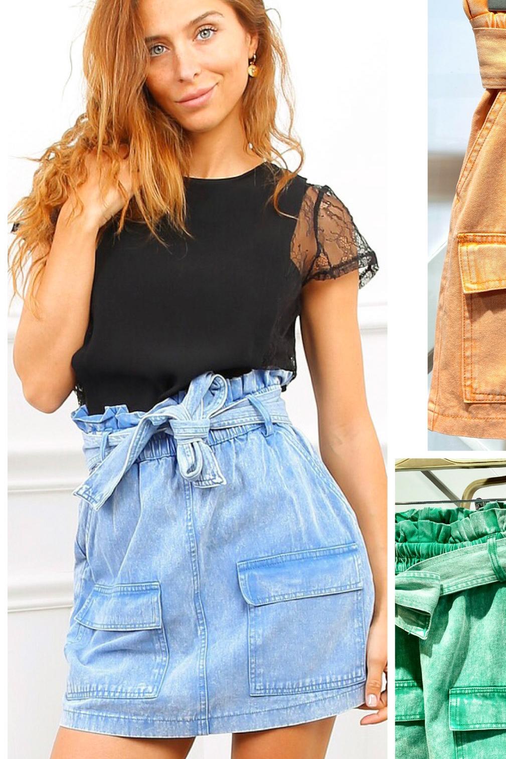 Jupe Jean 100% Coton Effilochée Bleue - Vêtements