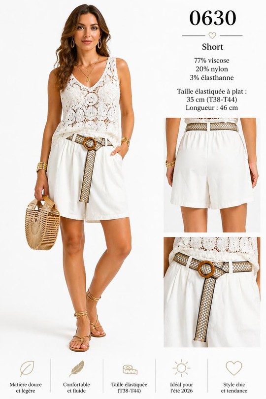 Shorts Femme Beige NEW&CO 630 Efashion Paris