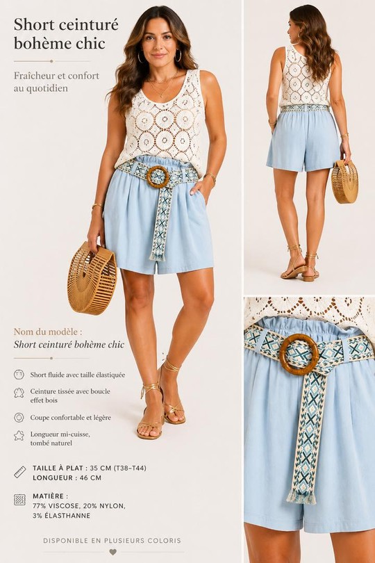 Shorts Femme Beige NEW&CO 630 Efashion Paris