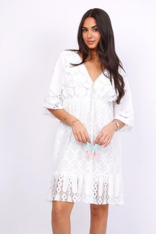 Robes mi-longues Femme Blanc Christelle C1039 Efashion Paris