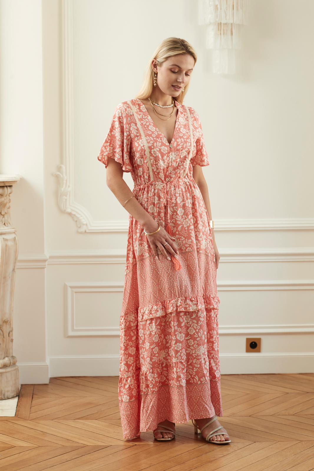 Robes longues Femme Rose EXQUISS'S Paris NE003.RO #c Efashion Paris
