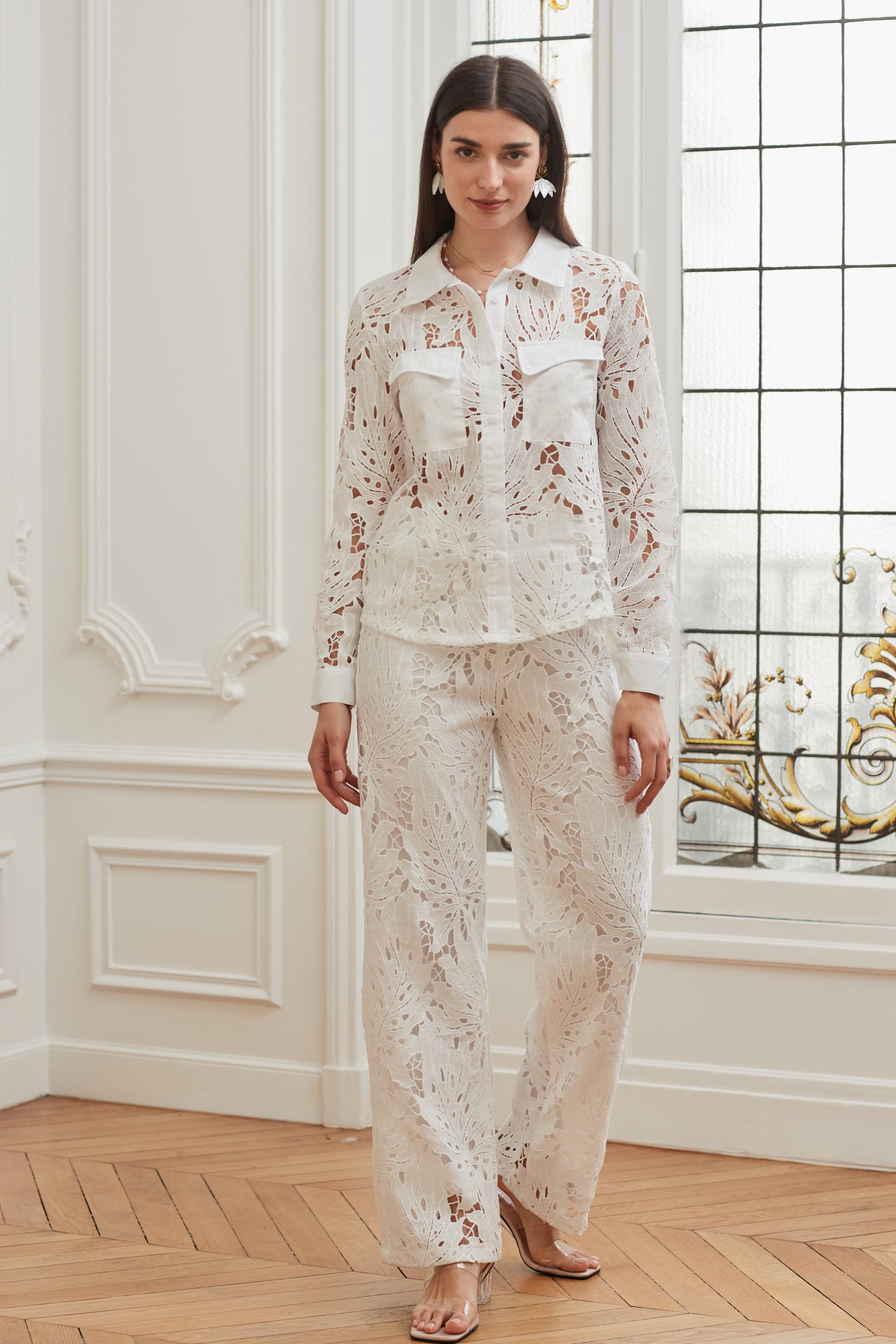 Pantalons Femme Blanc EXQUISS'S Paris RM303.PA #c Efashion Paris