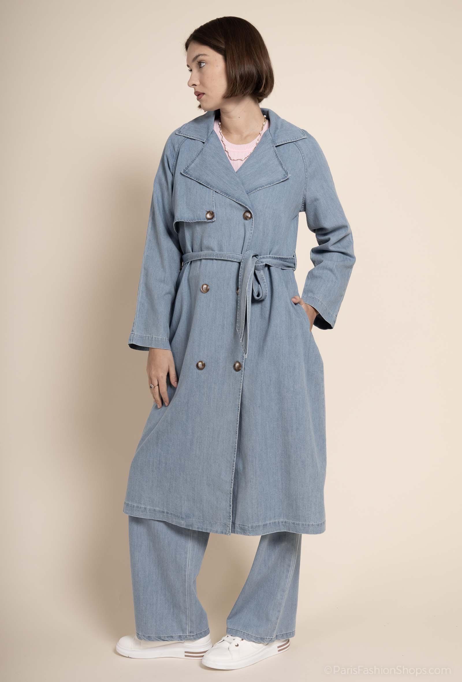 Trench coats Women Sky blue EXQUISS'S Paris RM594.VE #c Efashion Paris