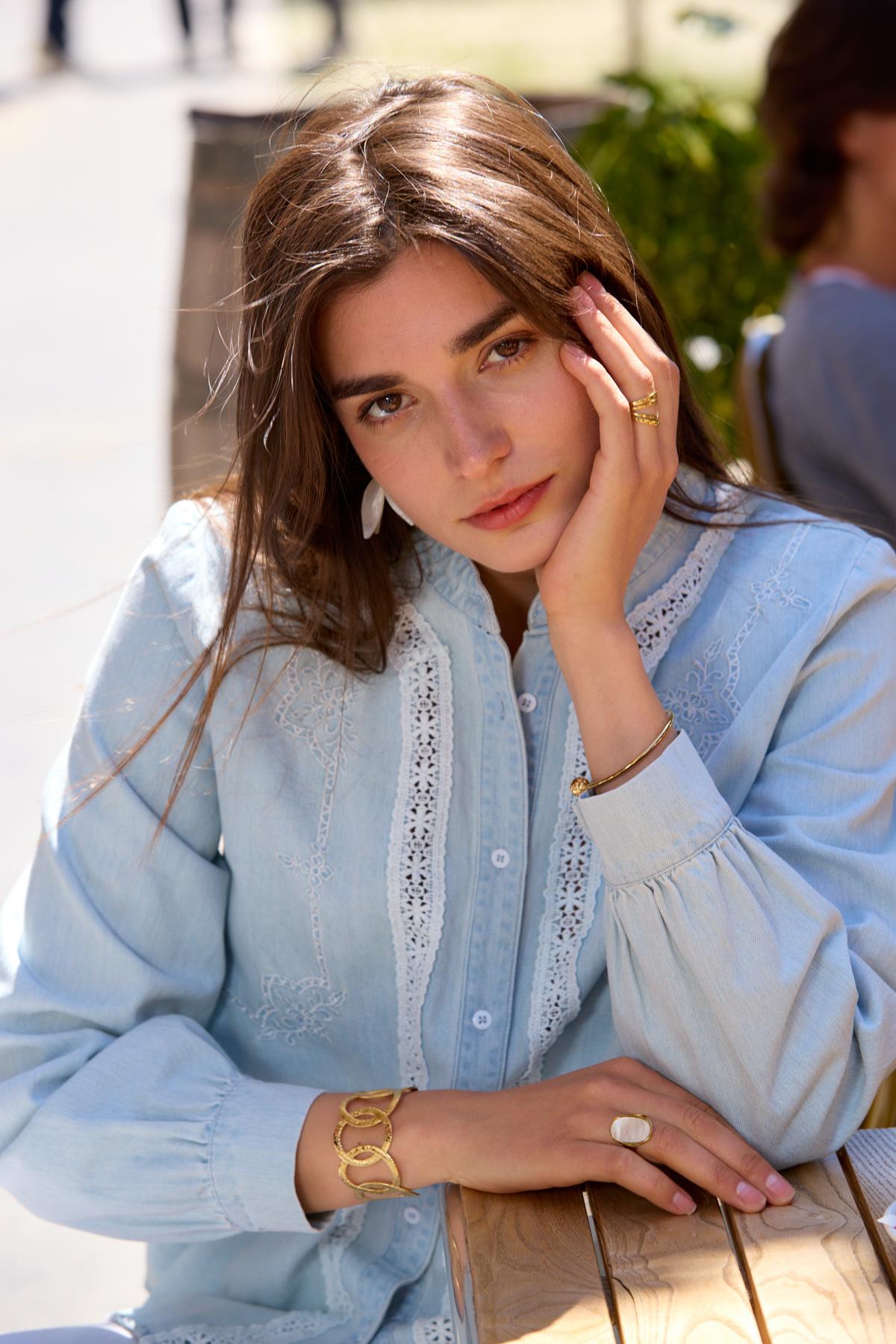 Shirts Women Blue EXQUISS'S Paris RM656.CH #c Efashion Paris