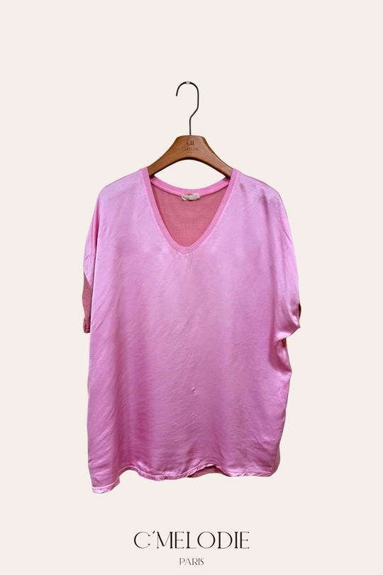 Tops Femme Blanc C'MELODIE 6362 BI MATIÈRE COTON SATIN Efashion Paris